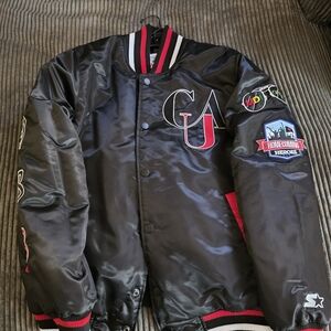 STARTER Jacket- Clark Atlanta University Black & Red Embroidered Varsity Jacket
